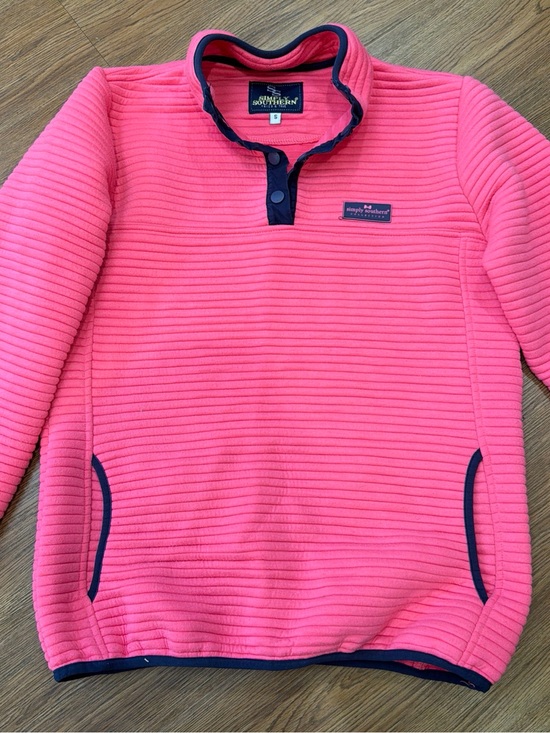 Simply Southern Tops - Simply Southern Hot Pink Quilted Snap Pullover with Navy Trim